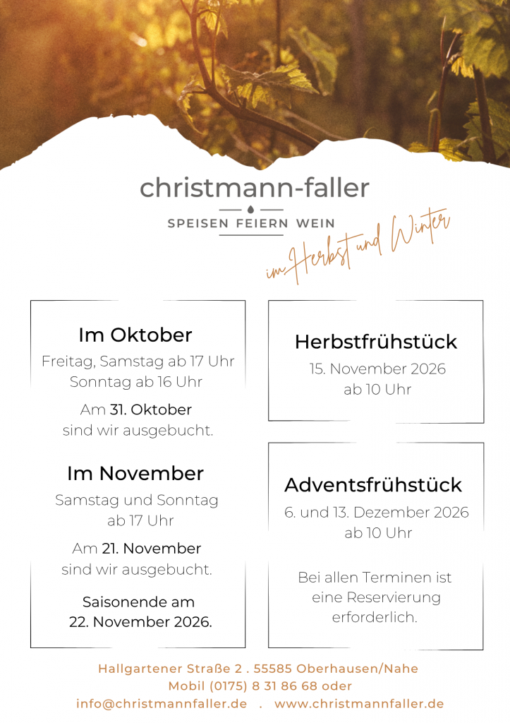 Öffnung Herbst und WInter